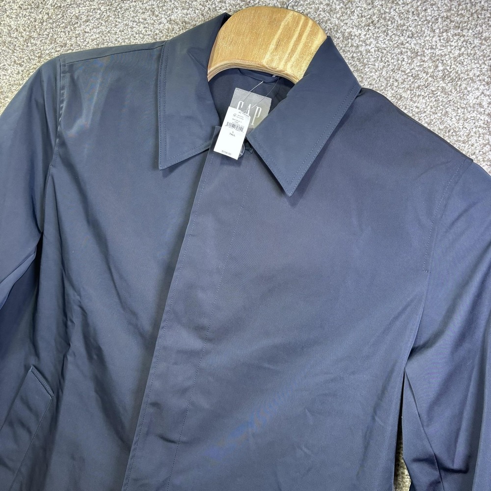 NWT‎ Gap Rain Coat Mens LT Blue Water Resistant Windproof Long Lined Microfiber